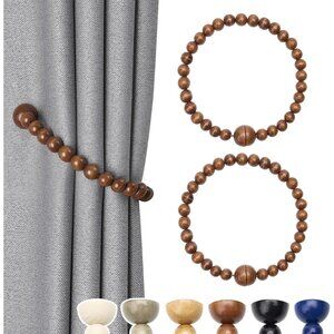 2 Pack Wood Bead Curtain Tiebacks Boho Farmhouse Decor Drape Tie Backs Strong Ma